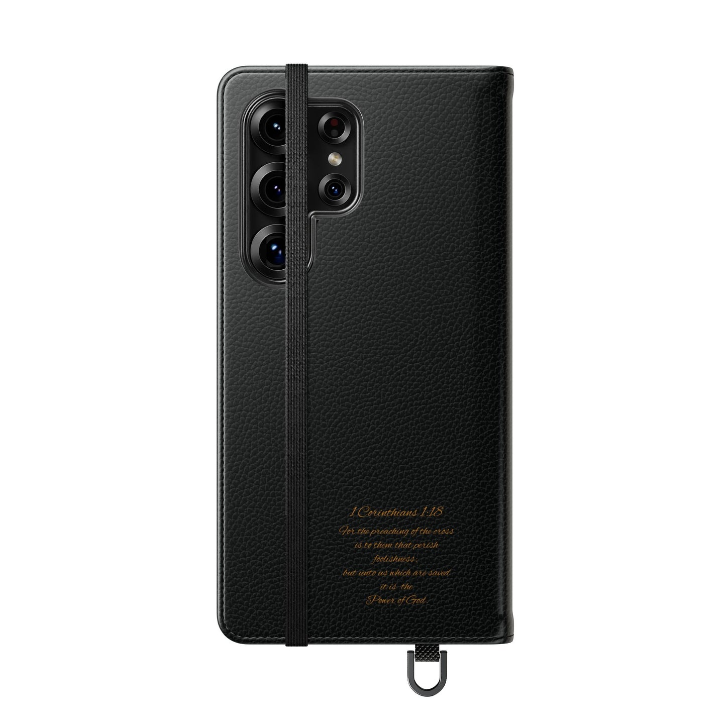 Black with Gold Cross & 1 Corinthians 1:18 - Samsung Flip/Wallet Phone Case