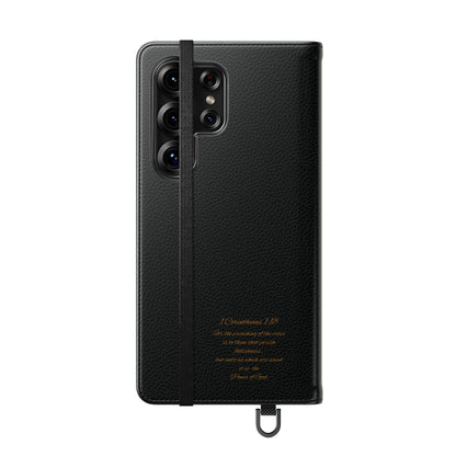 Black with Gold Cross & 1 Corinthians 1:18 - Samsung Flip/Wallet Phone Case