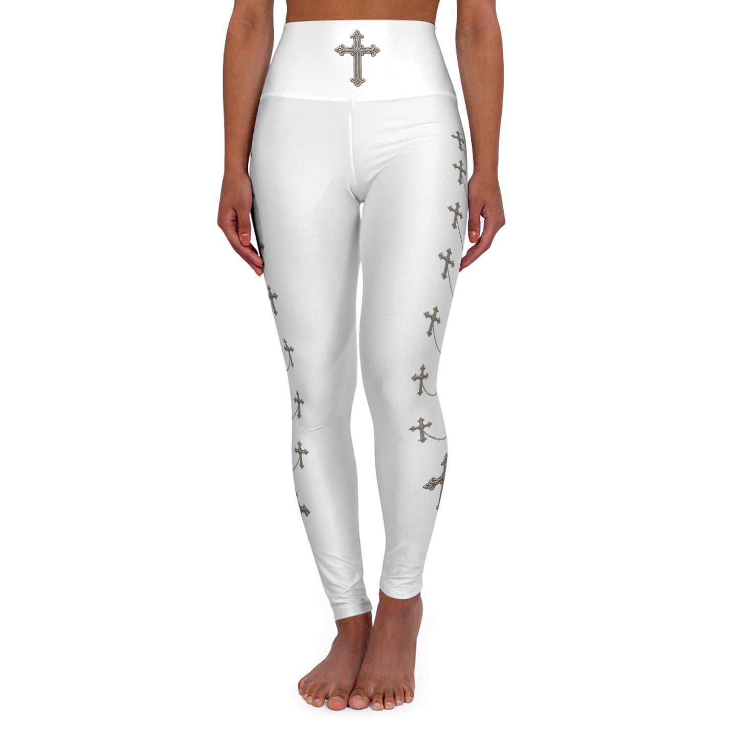 Silver Sanctuary Women’s High-Waisted Yoga Leggings in White - Christian Apparel
