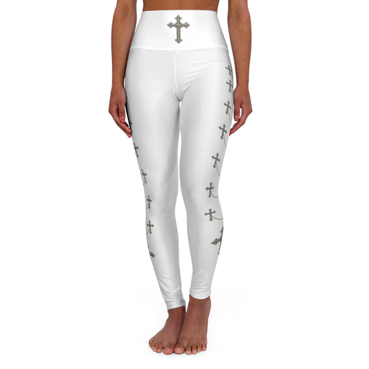 Silver Sanctuary Women’s High-Waisted Yoga Leggings in White - Christian Apparel