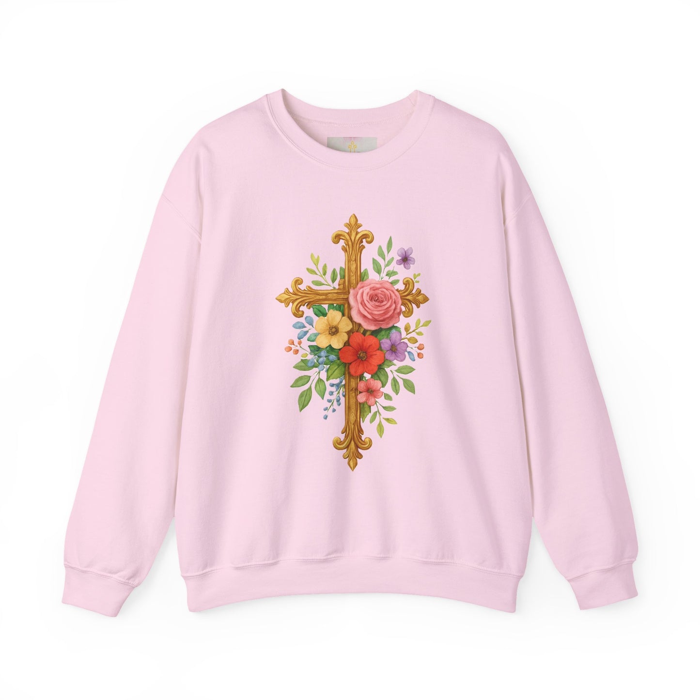 Golden Floral Cross Women’s Sweatshirt – Grace in Full Bloom
