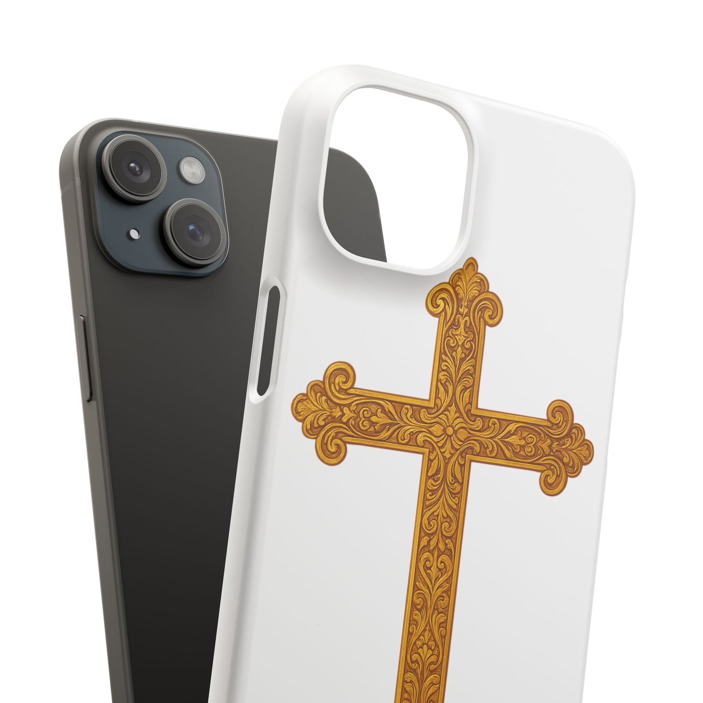 White iPhone Snap Case – Gold Cross Design