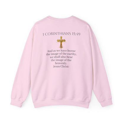 Becoming Women’s Faith Sweatshirt – Dark Lettering (1 Corinthians 15:49)