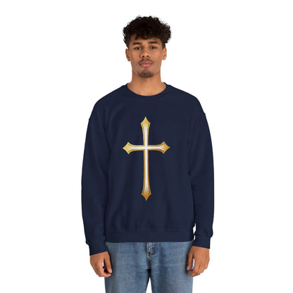 Men’s Gold Cross Sweatshirt – Bold Christian Faith Apparel