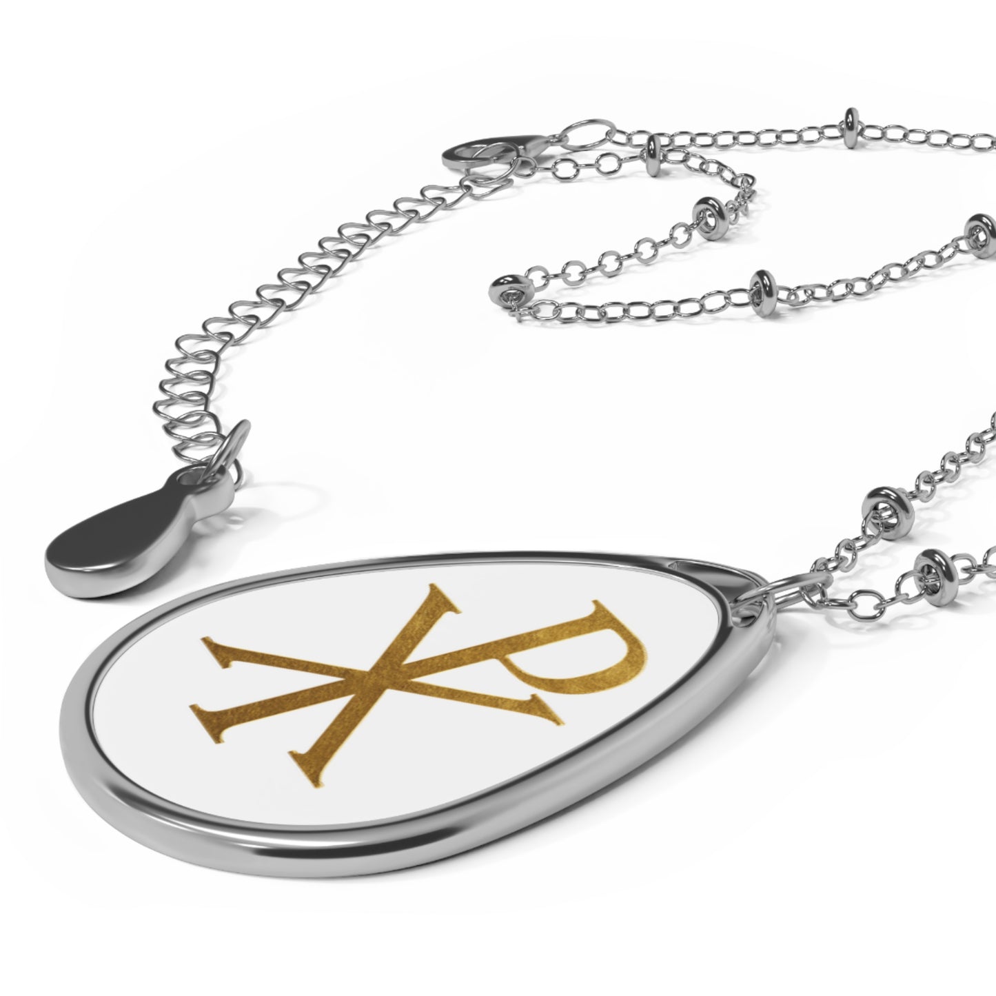 White Pendant with Golden Chi Rho – Elegant Christian Symbol