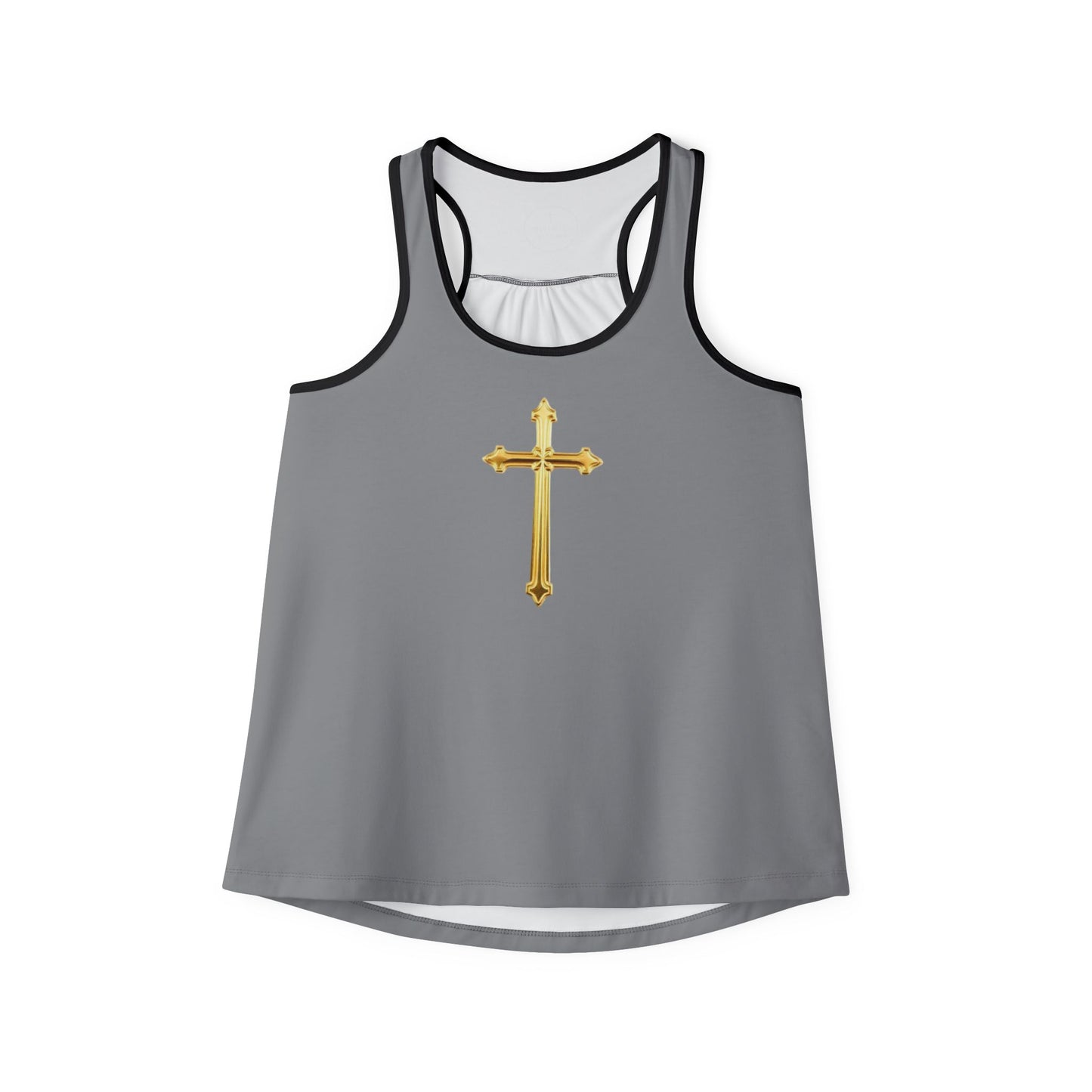 Gold Cross Women’s Christian Tank Top in Grey – Symbol of Eternal Victory