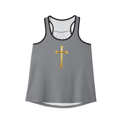 Gold Cross Women’s Christian Tank Top in Grey – Symbol of Eternal Victory