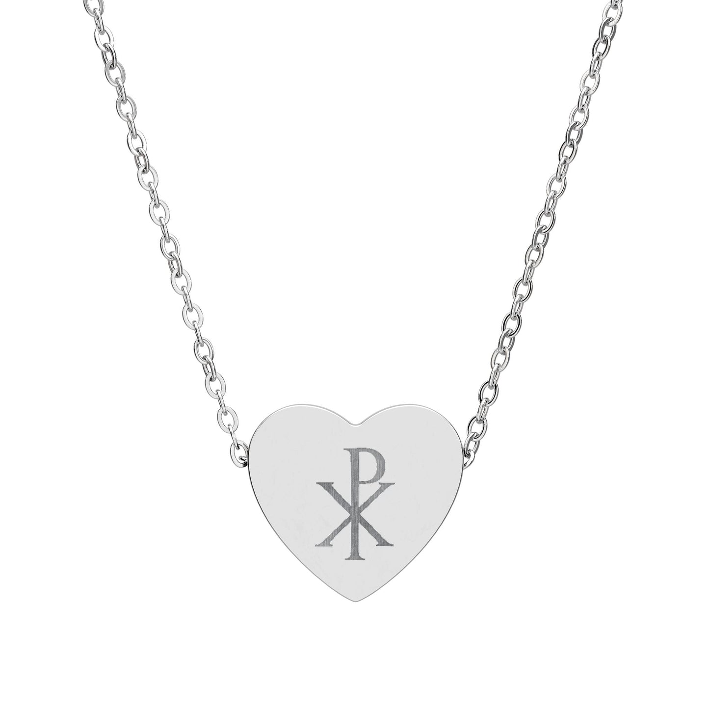 Chi Rho Engraved Heart Necklace – Symbol of Faith & Love