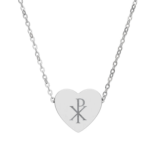 Chi Rho Engraved Heart Necklace – Symbol of Faith & Love