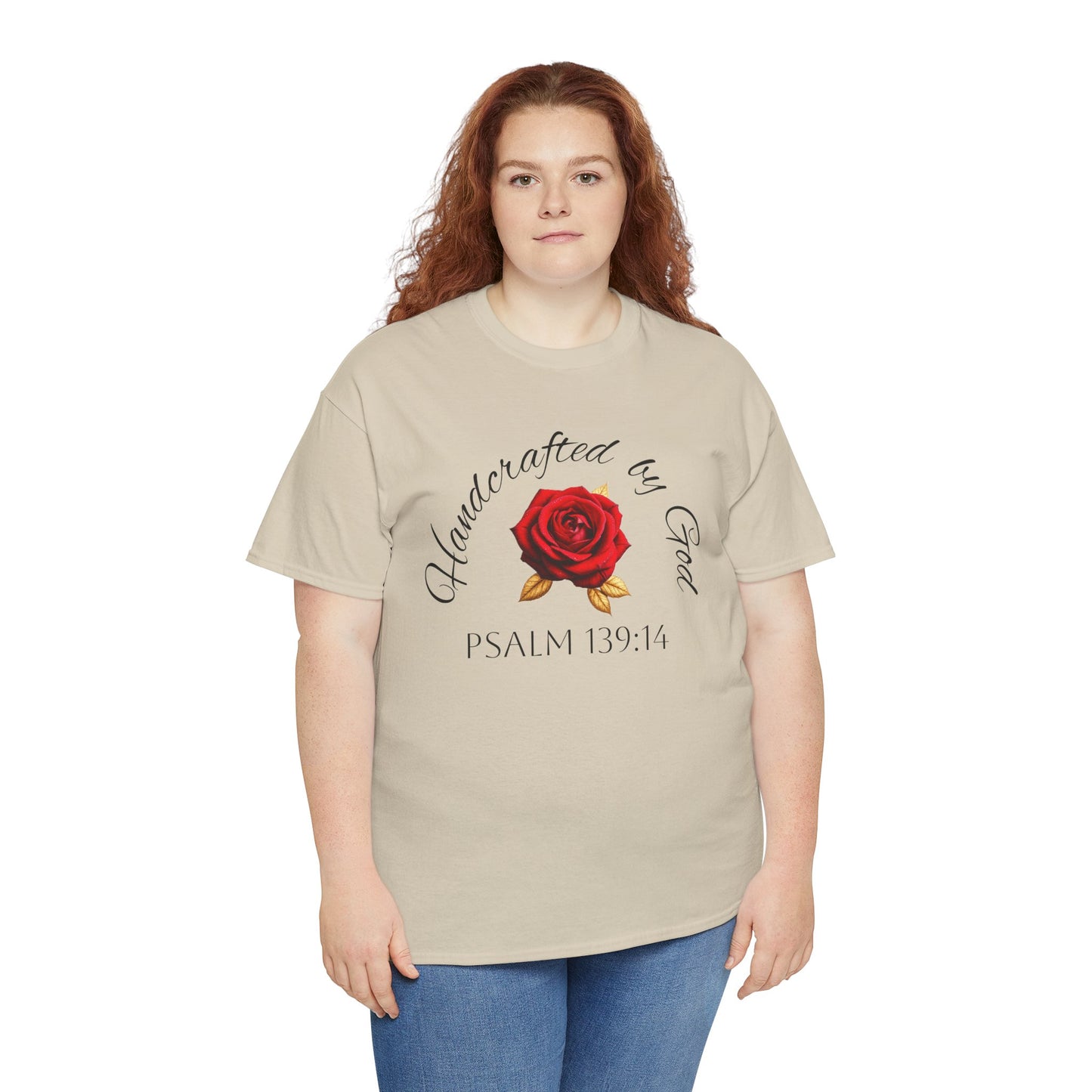 Handcrafted by God (Rose) - Woman's Christian T-Shirt (Dark Lettering)
