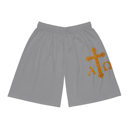 Men’s Alpha & Omega Basketball Shorts in Grey – Faith-Inspired Symbolism