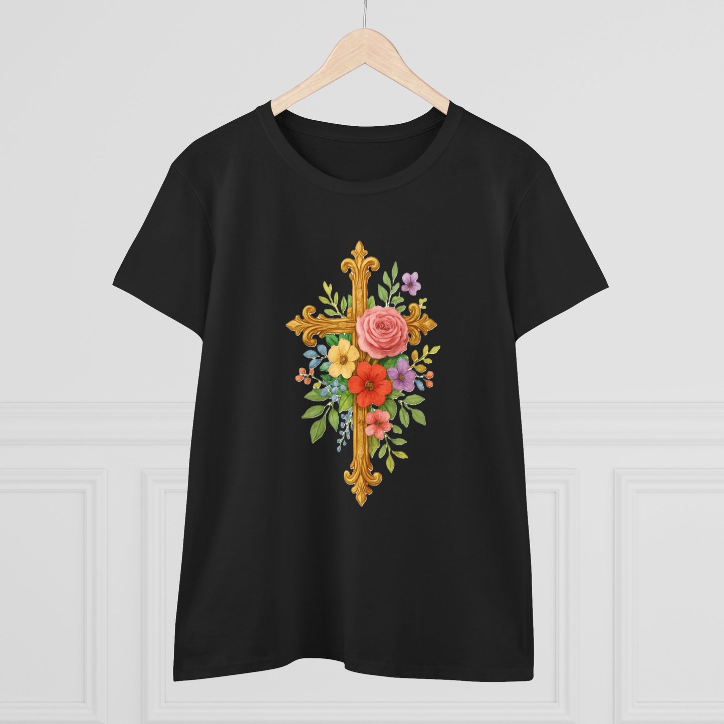 Radiant Floral Cross Women’s T-Shirt – Faith & Beauty in Bloom
