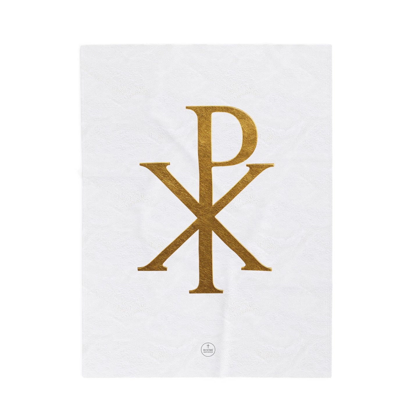 Radiant Faith Plush Blanket – Gold Chi Rho on White