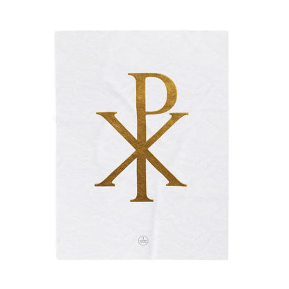 Radiant Faith Plush Blanket – Gold Chi Rho on White