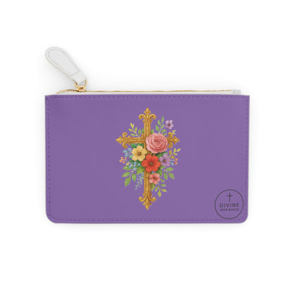 Blooming Faith Black Mini Clutch in Mauve – Floral Cross Accent