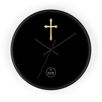 Stunning Gold Cross Wall Clock in Black – Elegant Christian Home Decor