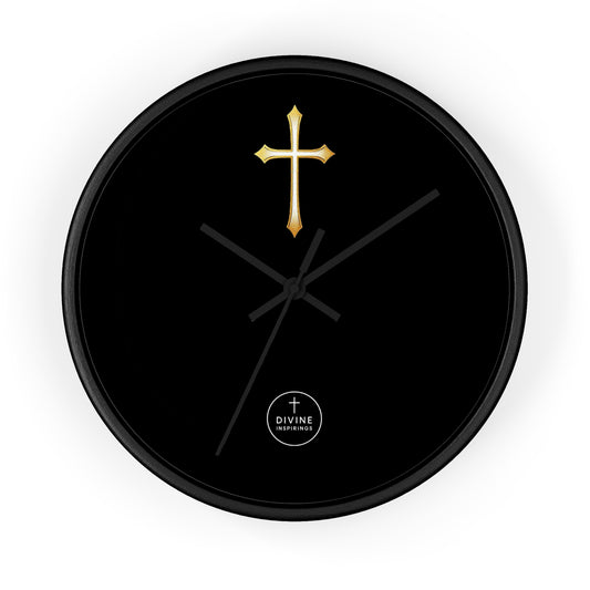 Stunning Gold Cross Wall Clock in Black – Elegant Christian Home Decor