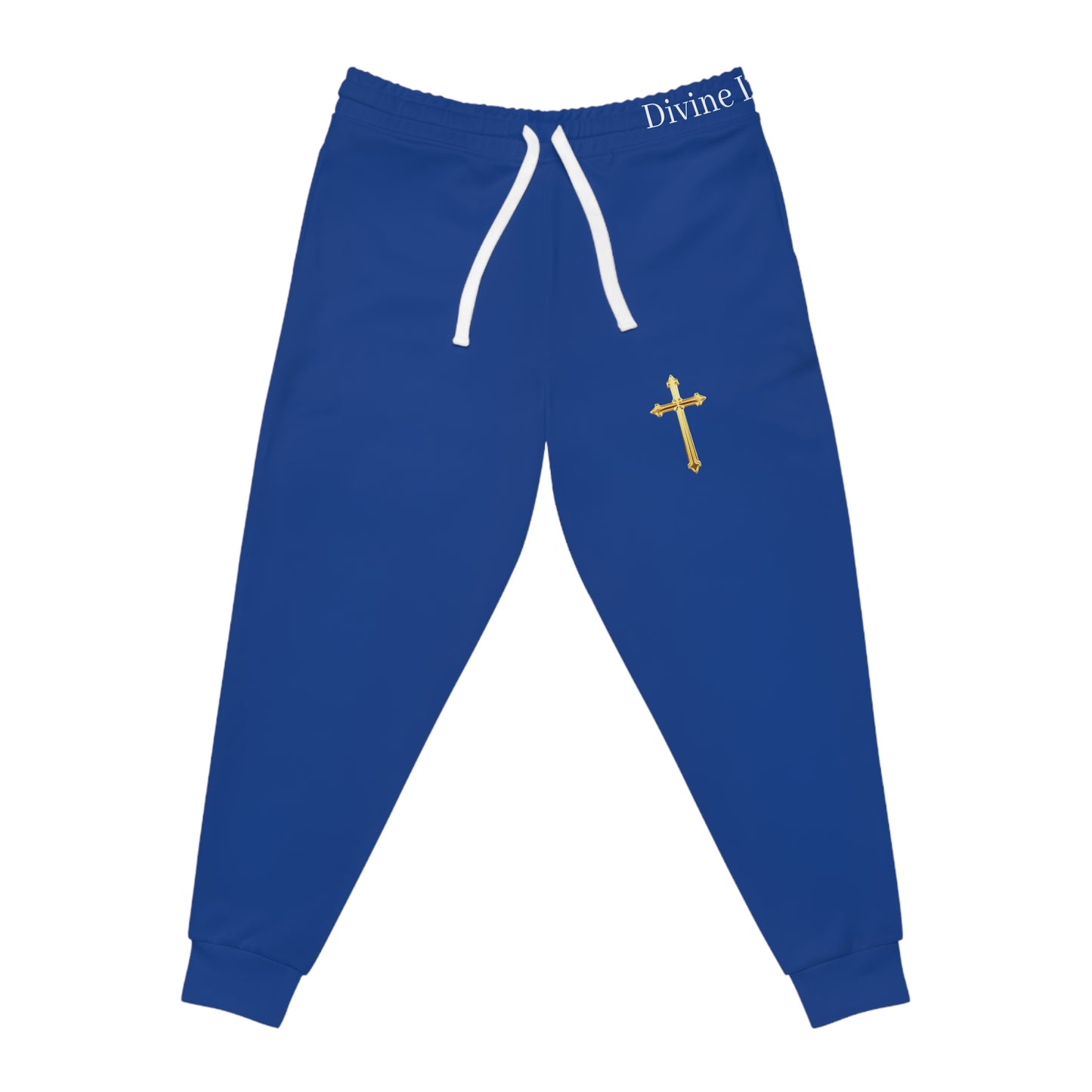 Golden Grace Women's Jogging Pants in Blue with Gold Cross Design