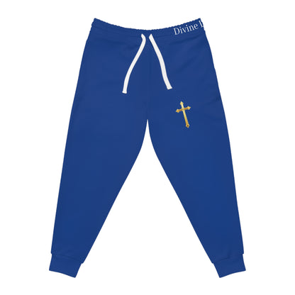 Golden Grace Women's Jogging Pants in Blue with Gold Cross Design