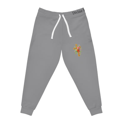 Blooming Faith Women's Jogging Pants in Grey with Floral Cross Design