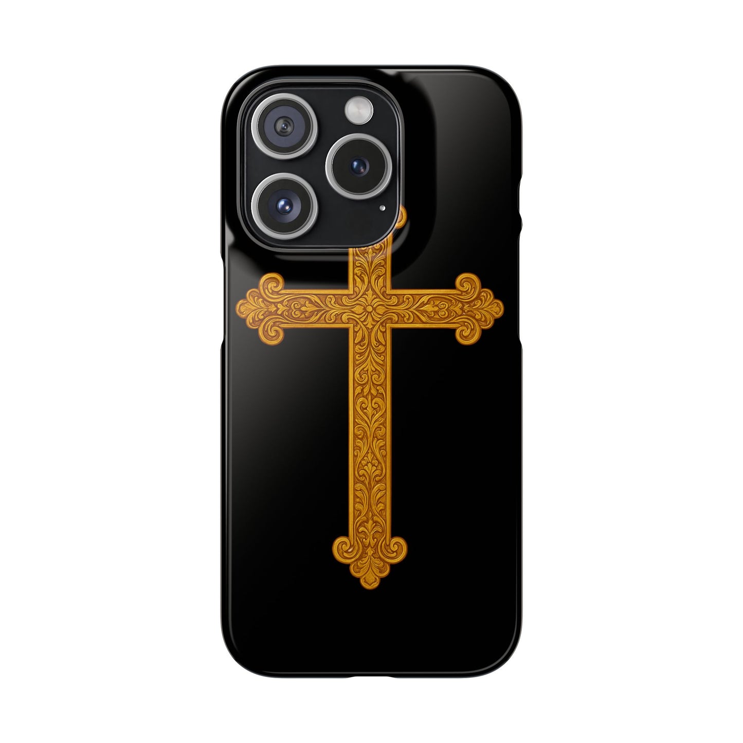 Black iPhone Snap Case – Gold Cross Design