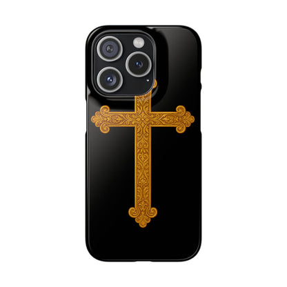 Black iPhone Snap Case – Gold Cross Design