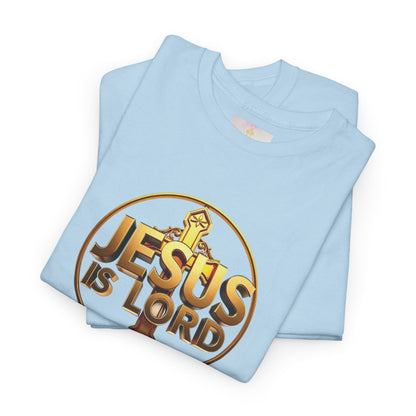 Men’s Romans 10:9 Christian T-Shirt – Jesus Is Lord & He Is Risen (Dark Lettering)