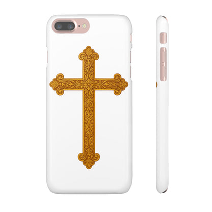 White iPhone Snap Case – Gold Cross Design