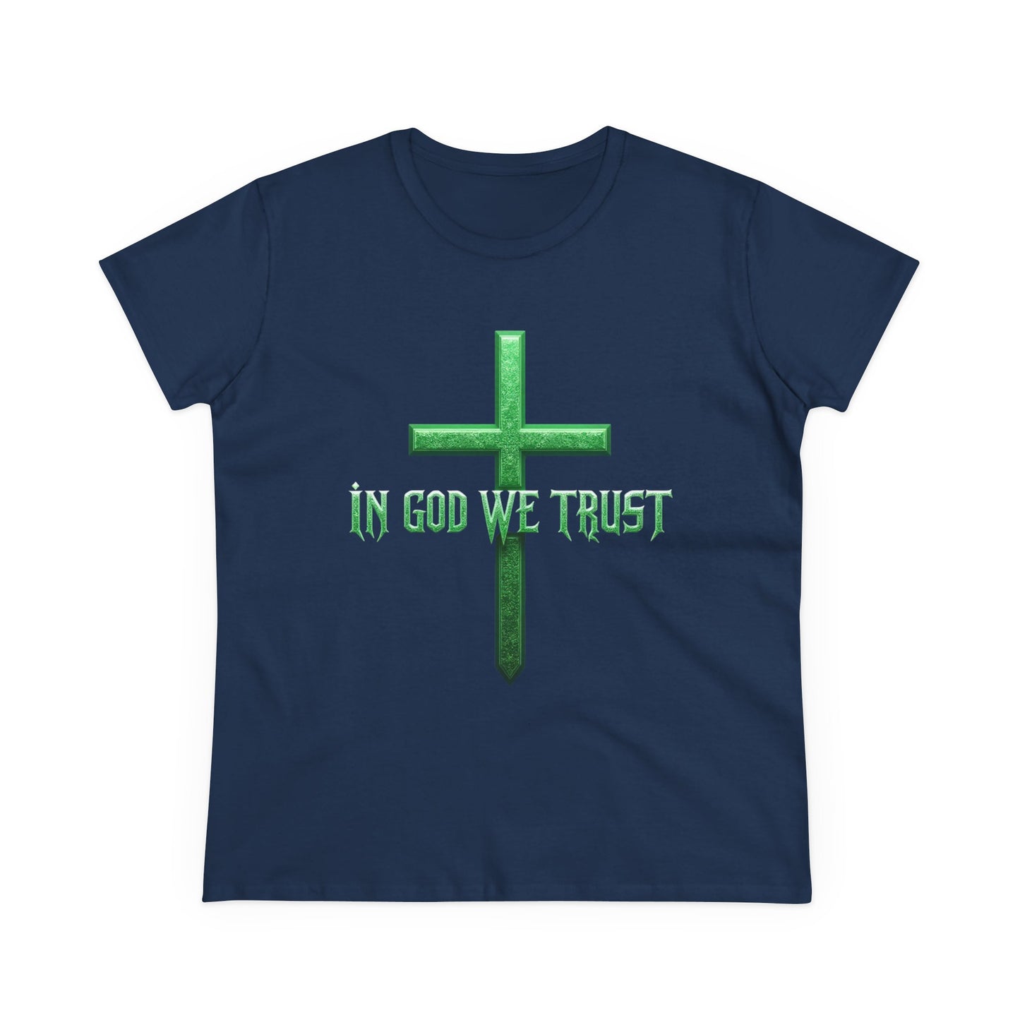 Faith Anchored – “In God We Trust” Women’s Christian Tee with Cross
