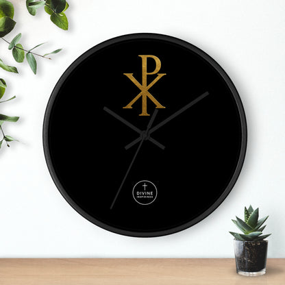 Gold Chi Rho Wall Clock Black Base – Elegant Christian Symbol Decor