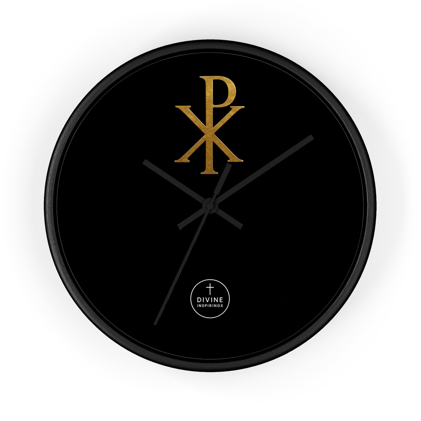 Gold Chi Rho Wall Clock Black Base – Elegant Christian Symbol Decor