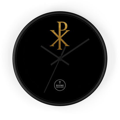 Gold Chi Rho Wall Clock Black Base – Elegant Christian Symbol Decor