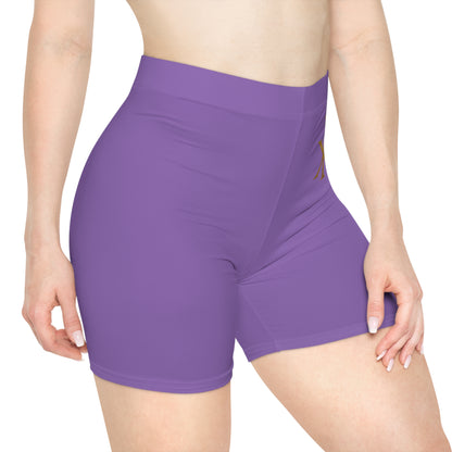 Chi Rho Women’s Biking Christian Shorts in Purple – Strength and Victory in Christ