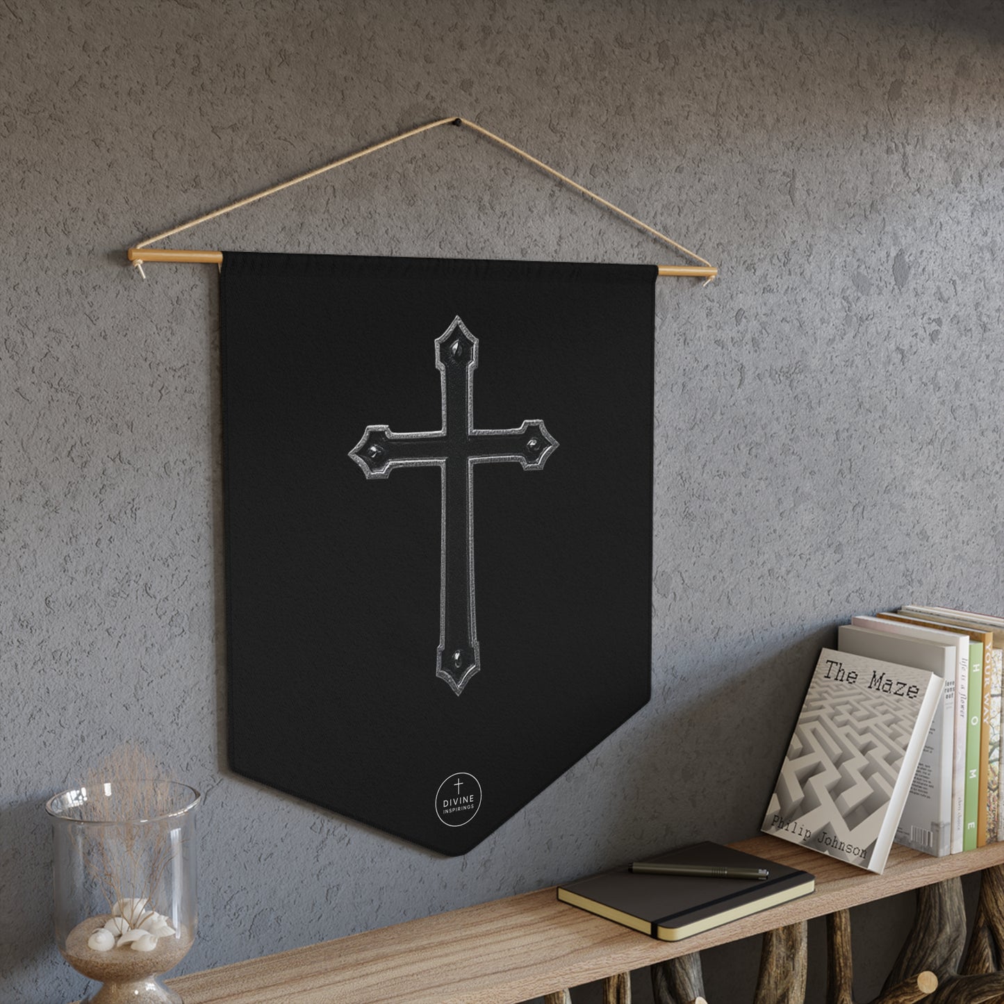 At the Foot of the Cross Pennant Banner in Black – Black Cross Design