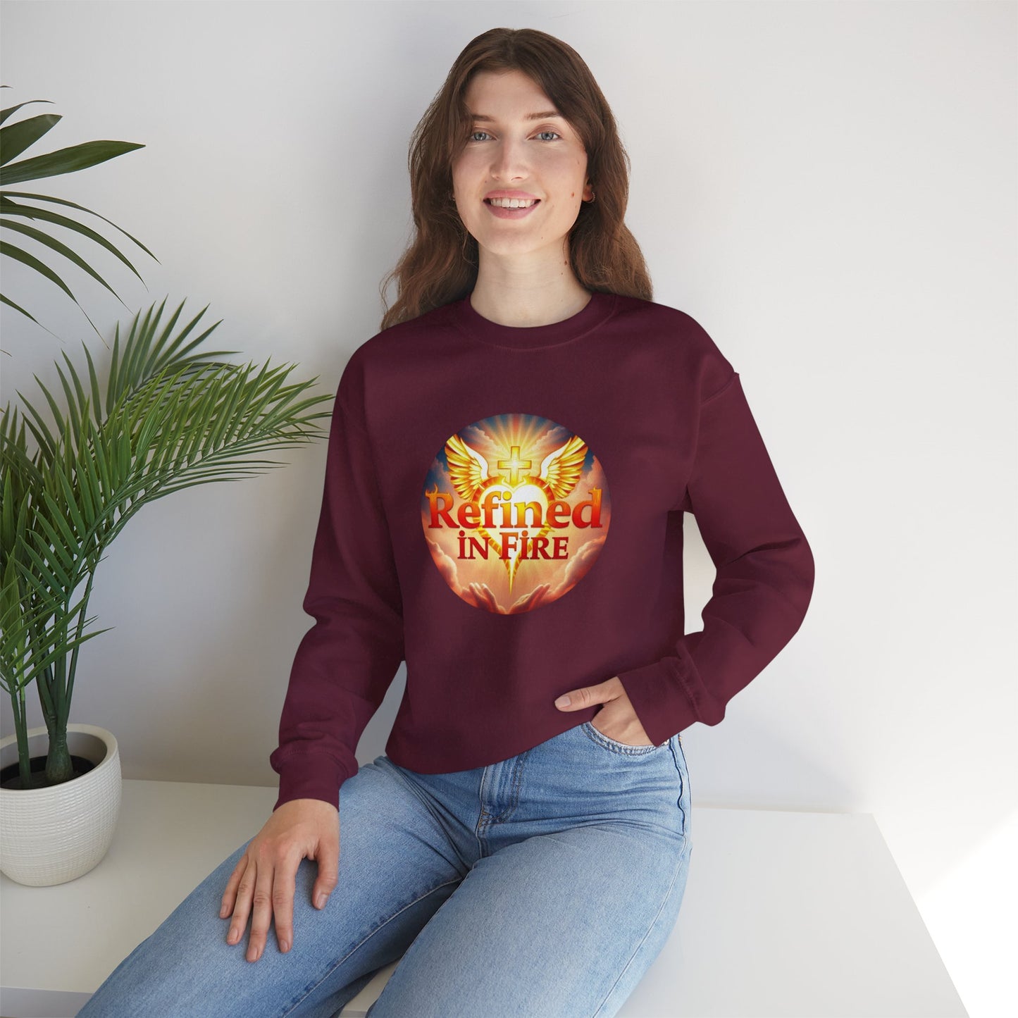 Women’s “Refined in Fire” Christian Sweatshirt – Bold Flame Design Pullover