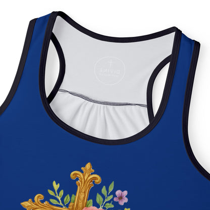 Floral Cross Women’s Christian Tank Top in Blue – Beauty in the Power of the Cross
