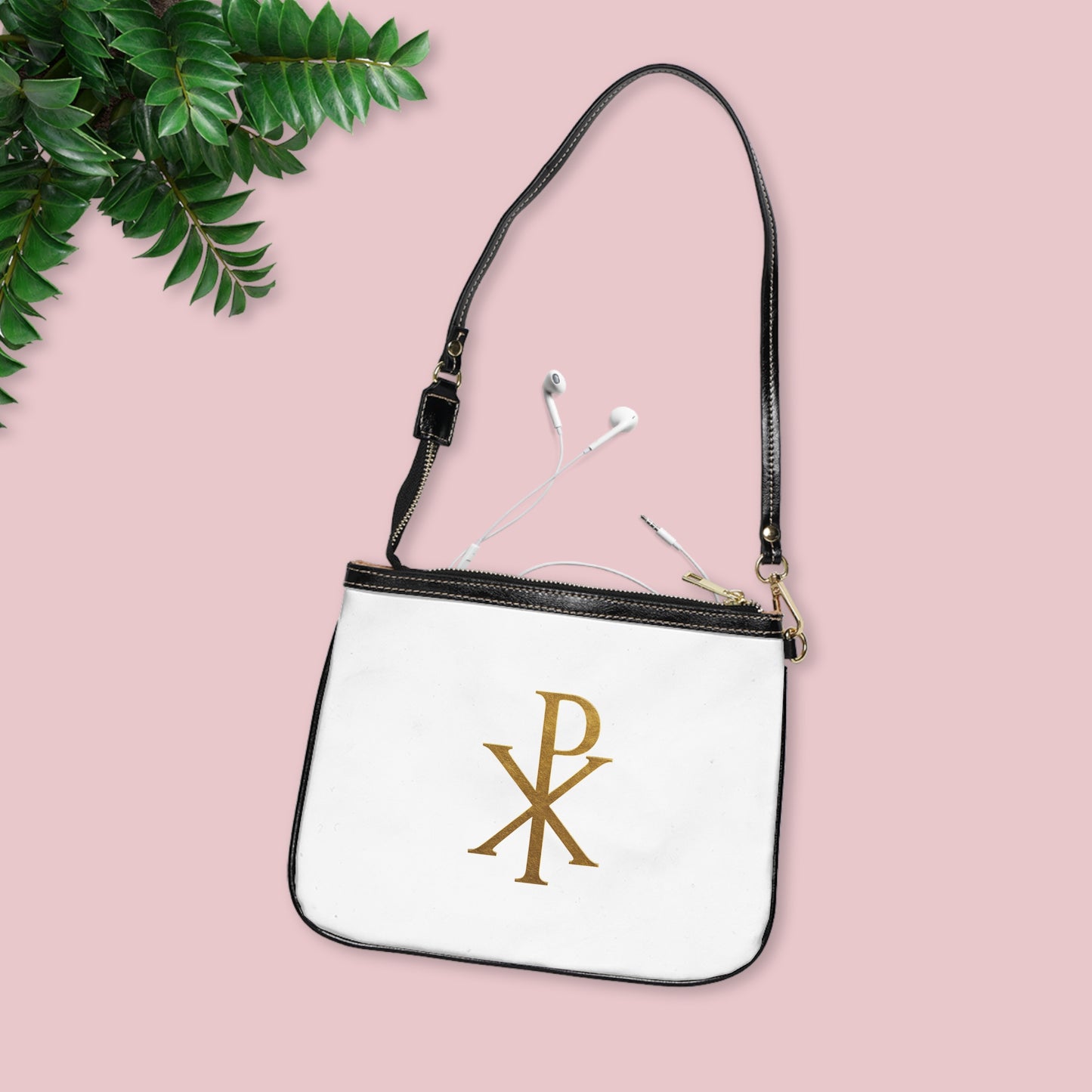 Divine Elegance Purse – Gold Chi Rho on White