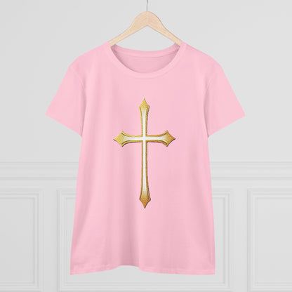 Women’s Gold Cross Tee – Christian Faith Shirt with Bold Cross Design