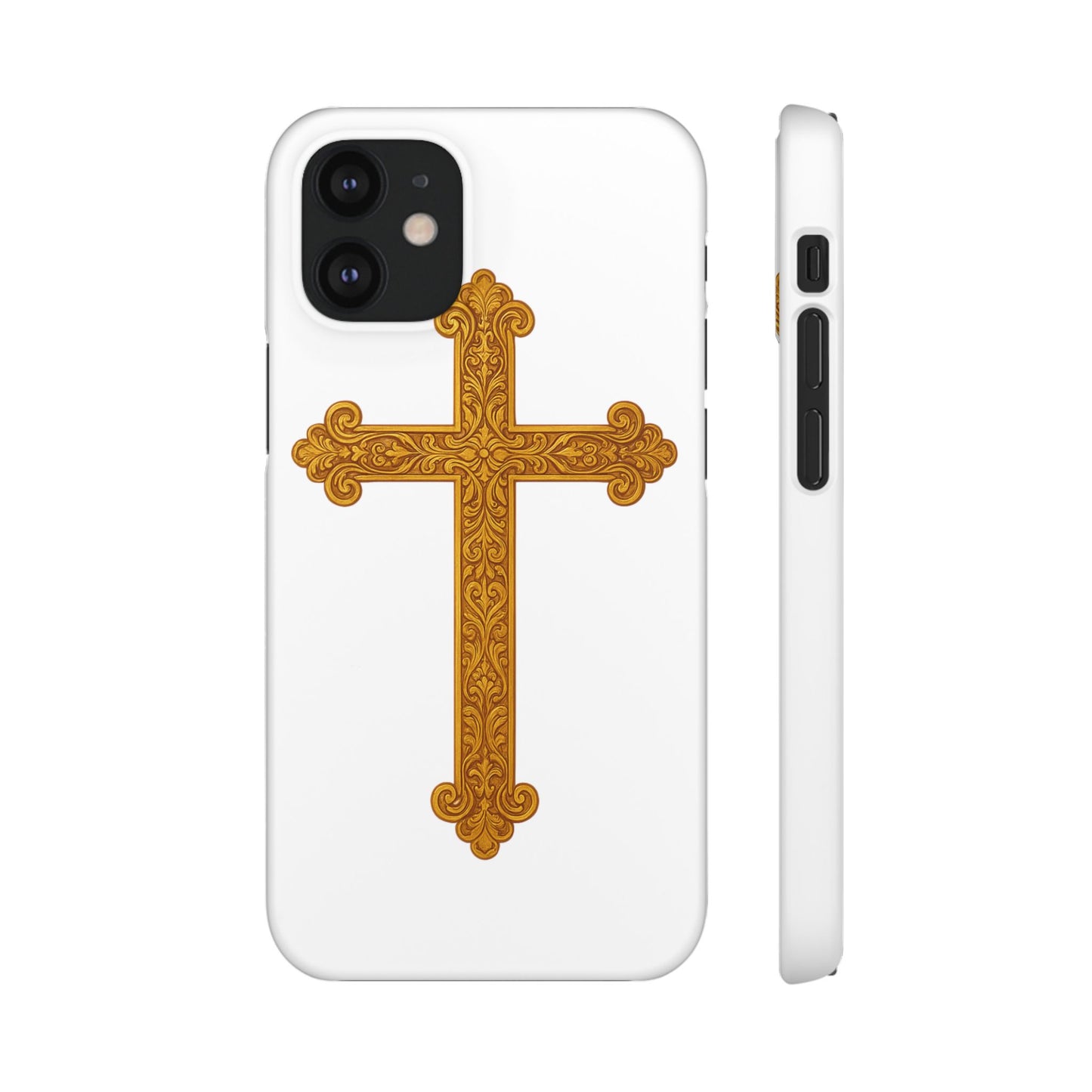 White iPhone Snap Case – Gold Cross Design