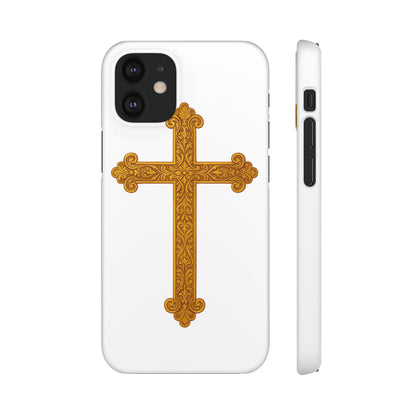 White iPhone Snap Case – Gold Cross Design