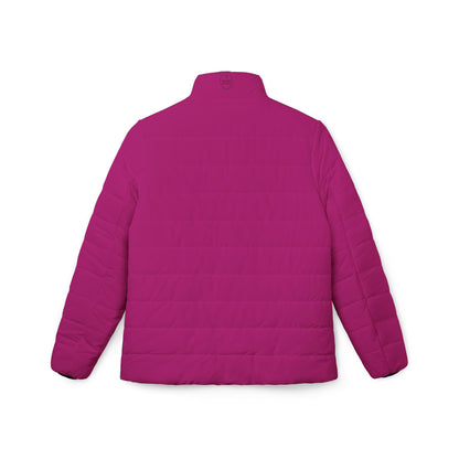 Blooming Faith Women’s Puffer Jacket in Fuchsia – Floral Cross Crest