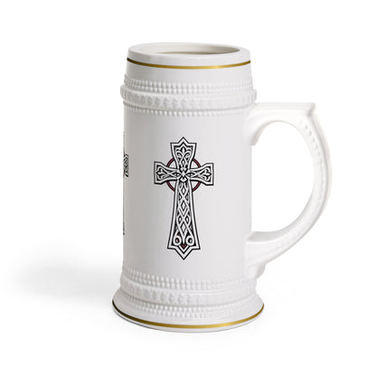 Celtic Cross Beer Stein – Sacred Strength Ceramic Mug – 22oz Faith-Inspired Drinkware