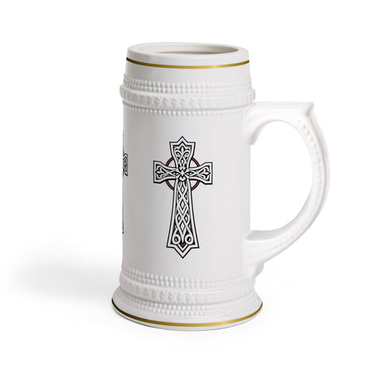 Celtic Cross Beer Stein – Sacred Strength Ceramic Mug – 22oz Faith-Inspired Drinkware