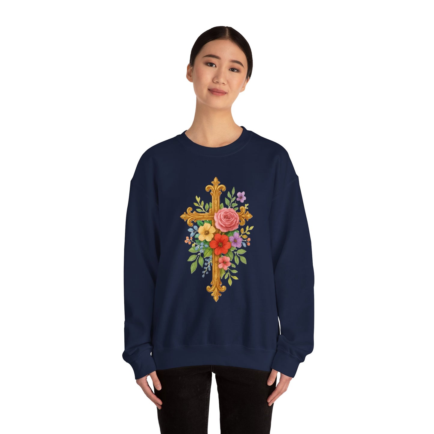 Floral Cross Women’s Sweatshirt – Grace in Full Bloom