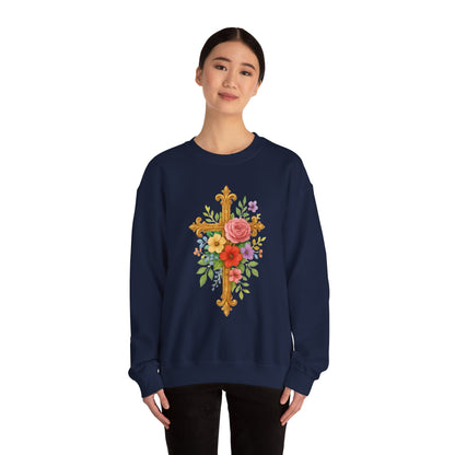 Floral Cross Women’s Sweatshirt – Grace in Full Bloom