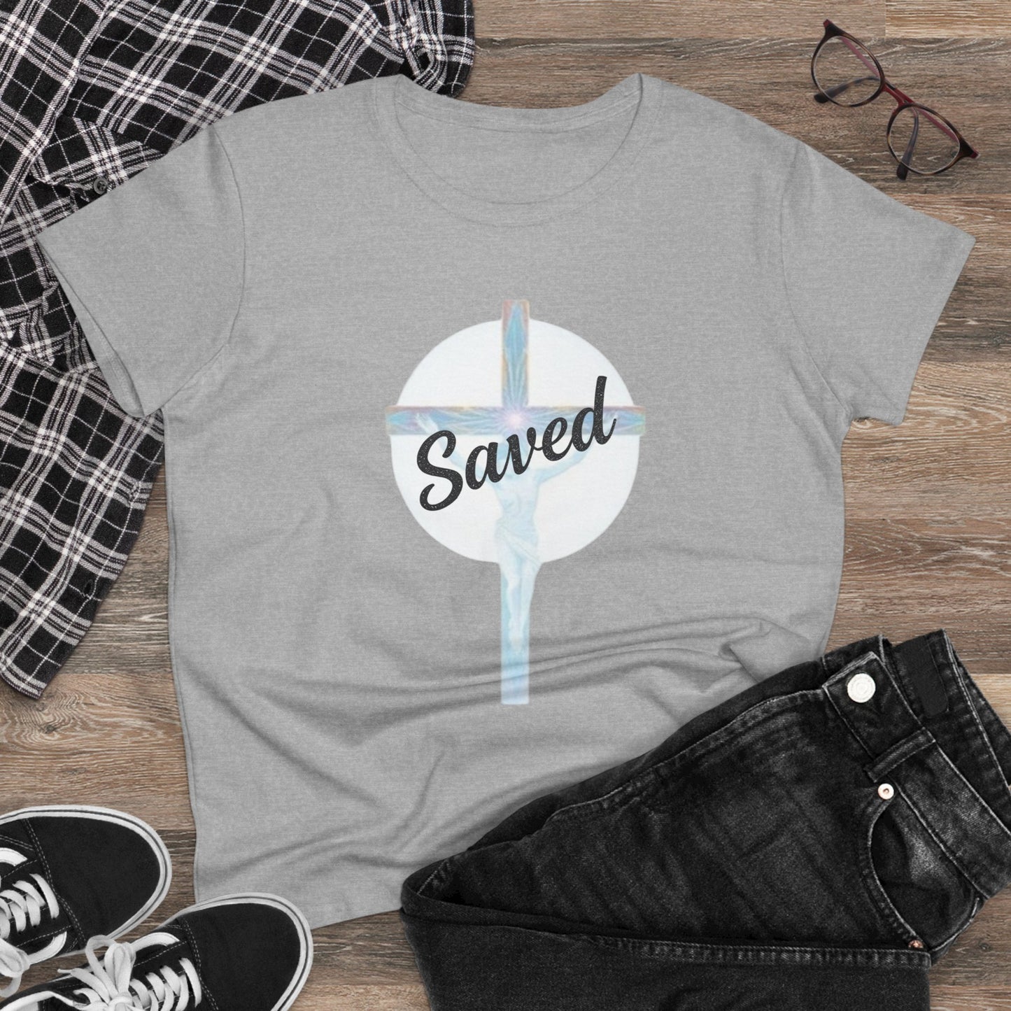 Redeemed & Saved – Women’s Christian Cross T-Shirt