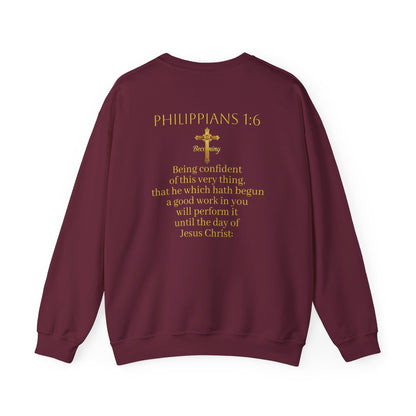 Becoming Men’s Faith Sweatshirt – Light Lettering (Philippians 1:6)