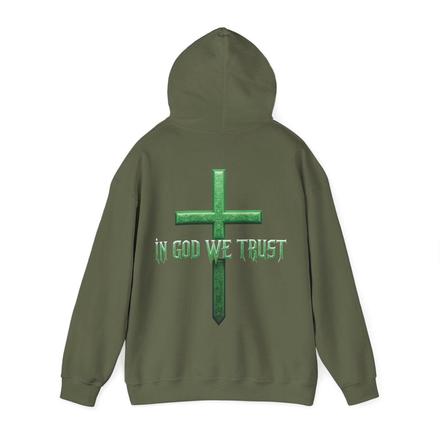 Stand Firm – Men’s Christian Hoodie with “In God We Trust” Cross Design