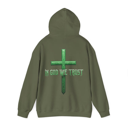 Stand Firm – Men’s Christian Hoodie with “In God We Trust” Cross Design