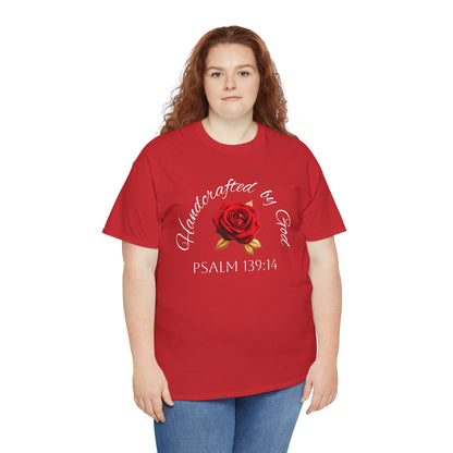 Handcrafted by God (Rose) - Woman's Christian T-Shirt (White Lettering)